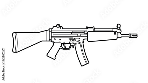 Detailed line drawing of a hk g3 assault rifle weapon schematic illustration