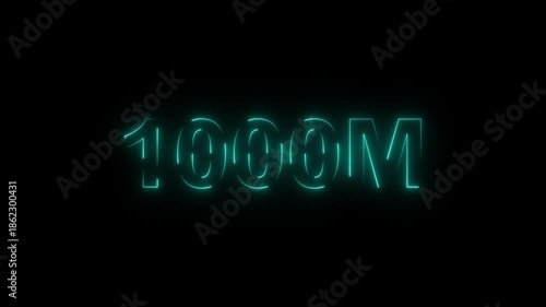 500M followers neon glowing text animation – Social media achievement animation with neon light effect on black background