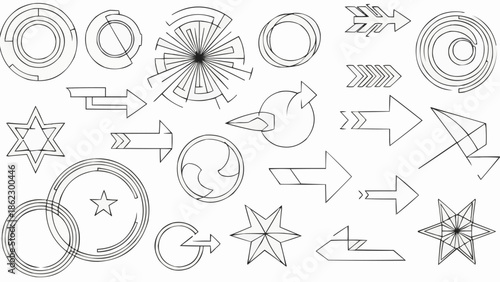 Collection of Hand Drawn Geometric Shapes and Arrows Icons.