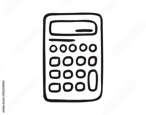 Doodle calculator icon for math and study planner, school stationery, hand drawn Monochrome line art outline, clean contour style, hand drawn.