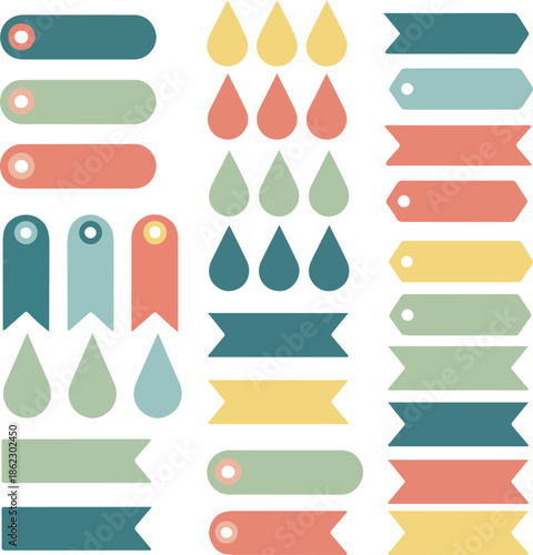 Colorful collection of various shaped labels and tags