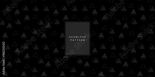 Minimalist seamless pattern featuring small hand drawn hollow triangles or outline geometric shapes in dark monochrome grey on a black background