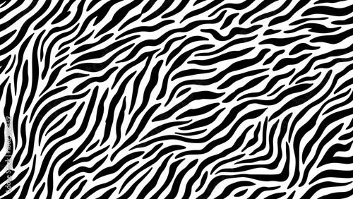 Abstract black and white zebra pattern with wavy, flowing stripes.