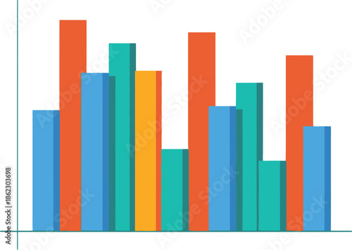 Colorful bar chart data visualization with multiple sets of vertical columns for business report analysis