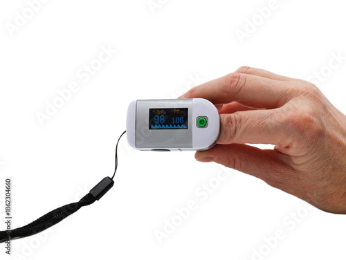 Finger in saturation meter isolated on a white background.