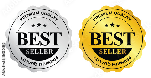 Isolated Silver and Gold 'BEST SELLER' and 'PREMIUM QUALITY' Vector Badges