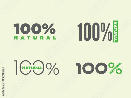 100% natural vector logo design set, organic food labels and bio product badges typography collection
