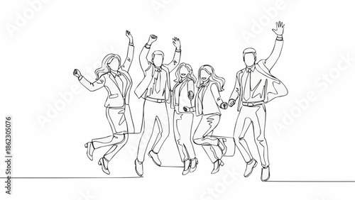 Group of business people jumping in the air celebrating success.
