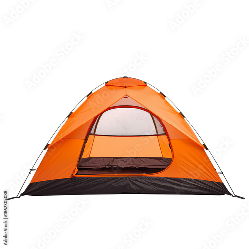 Bright Orange Tent Setup in a Forest Clearing During Daytime for Camping and ...