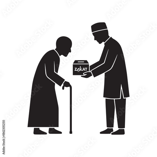 Man giving zakat to elderly woman in need