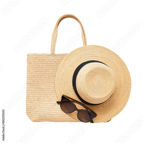 Summer Bag With Hat and Sunglasses Ready for a Day at the Beach or Park