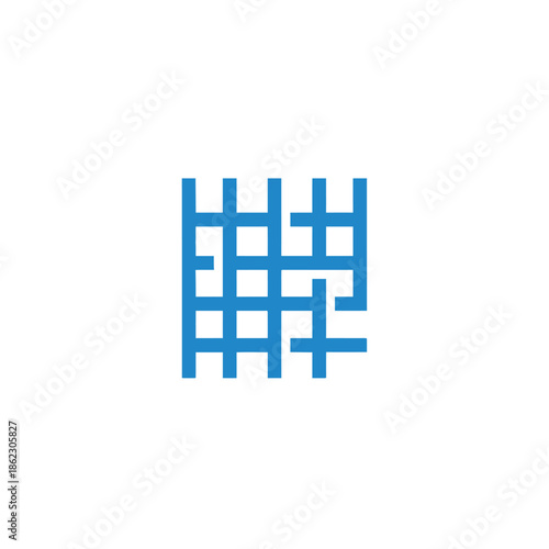 Complex blue grid structure on white background viewed from directly above