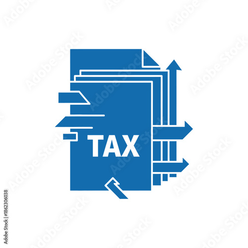Modern accounting documents and tax files organized with arrows indicating workflow and financial growth