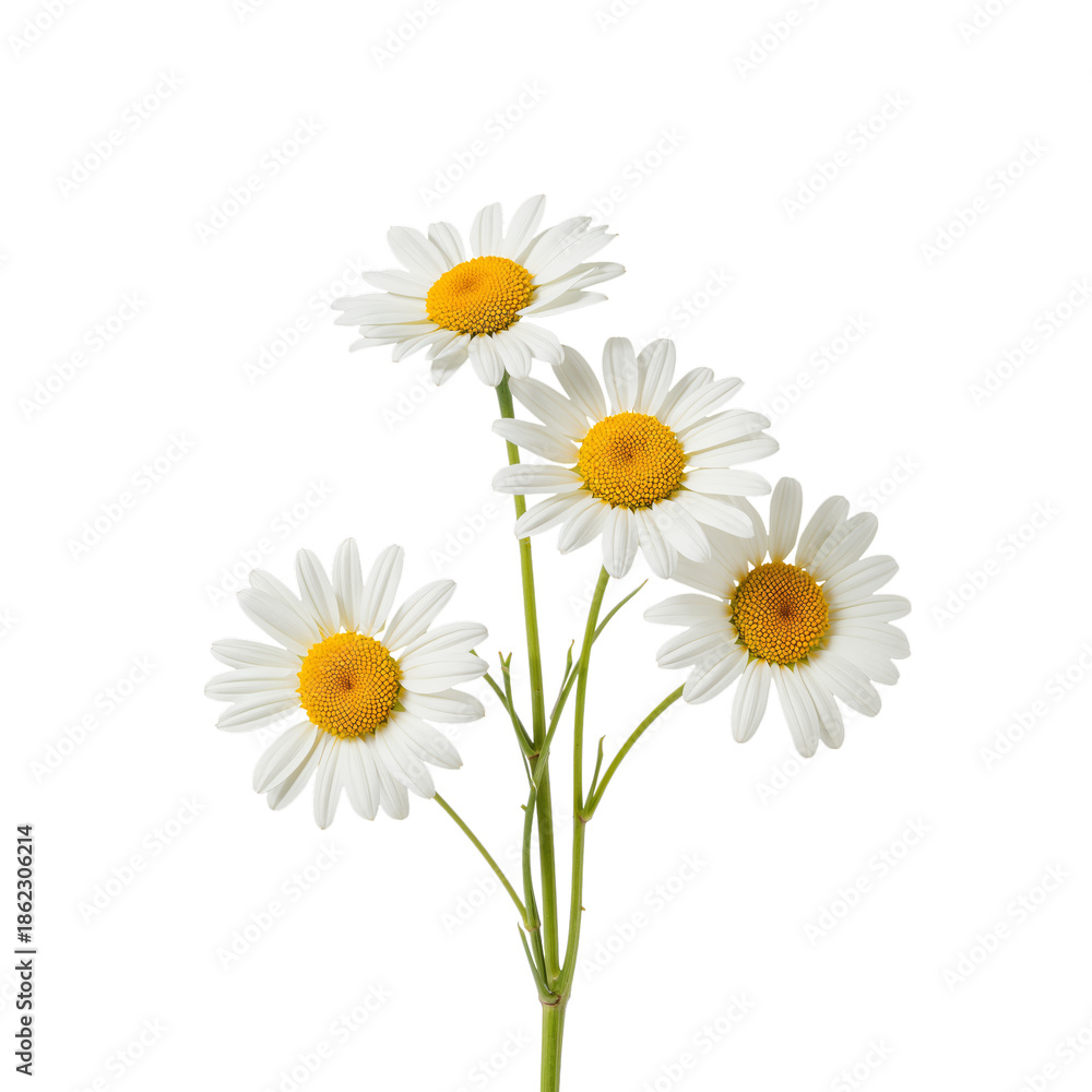 Fototapeta premium Group of White Daisies With Yellow Centers Arranged Together on a Bright Background