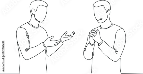 Two men communicating with hand gestures
