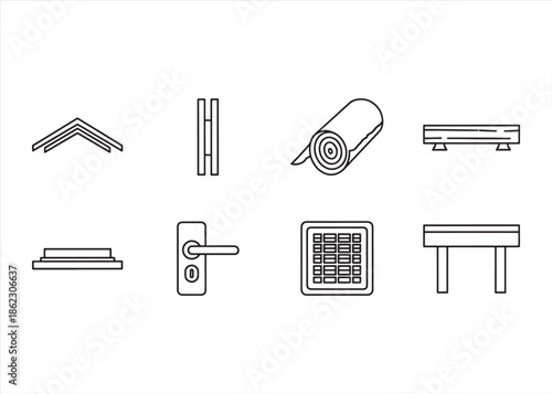 Home Structure Linear Icon Set Showing Building Construction Elements
