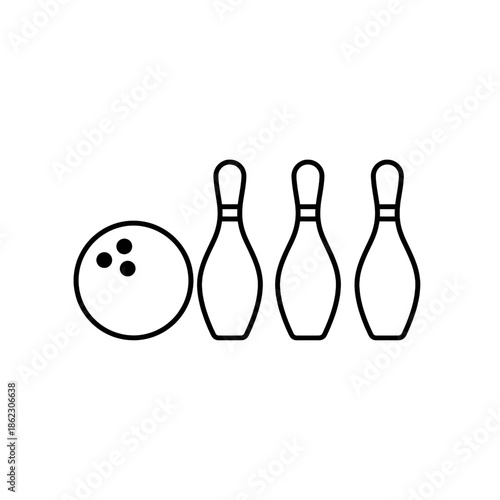 Bowling Ball and Pins Line Art - Minimalist Sports Icon Vector Illustration