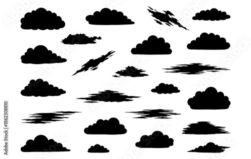 Collection of storm clouds and lightning silhouettes Vector