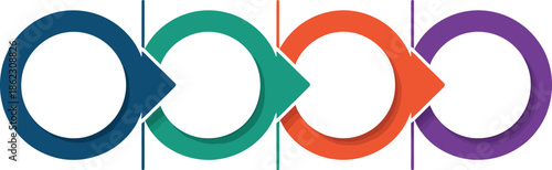 Four stage continuous cycle arrow infographic element template for step by step process visualization or workflow diagram