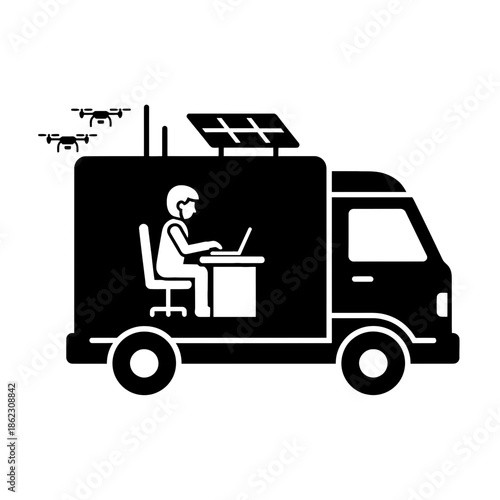 Mobile office with solar power and drones Vector