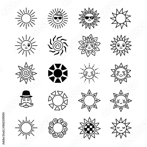 Whimsical sun icons collection Vector