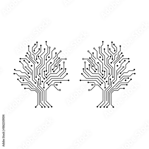 Digital twin trees symbolizing technology and nature Vector