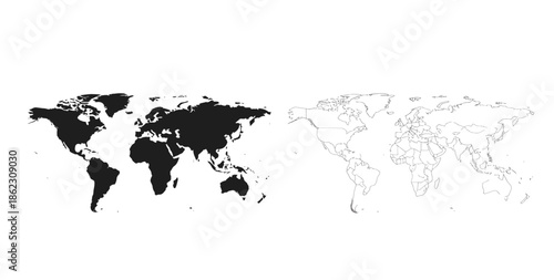 Global map in black and white Vector