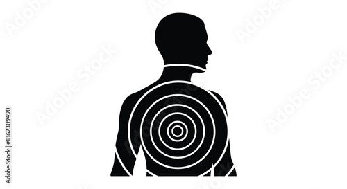 A silhouette of a human head and shoulders with a target on the back