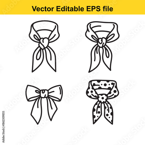  vector illustration of four bandanas in different styles and patterns isolated on white background