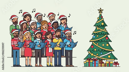 Diverse Group of People Singing Christmas Carols Together.