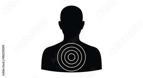 A simple black silhouette of a person s upper body with concentric circles on the back