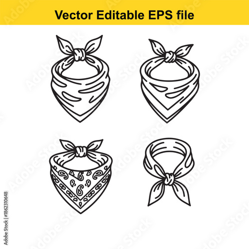  set of four bandana designs in black line art on white