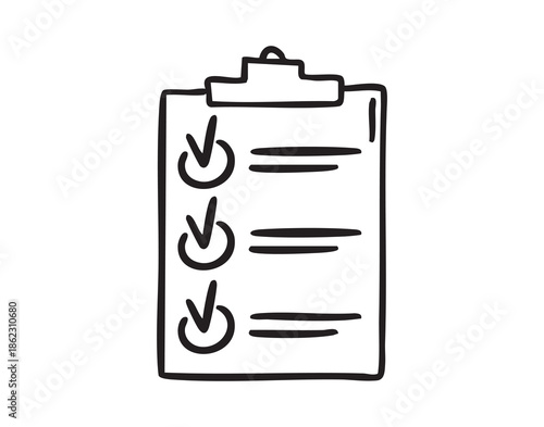 Handcrafted audit visualization template, Manual inspection form with surrounding circular check marks, Artistic drawing of inspection list on clipboard with circular verification symbols