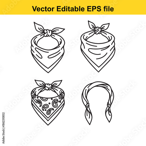  vector illustrations of bandanas and headbands in line art style isolated on white background