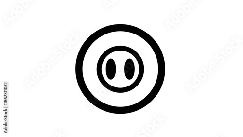Minimalist black and white icon resembling a pig's snout or a stylized face within a circle.