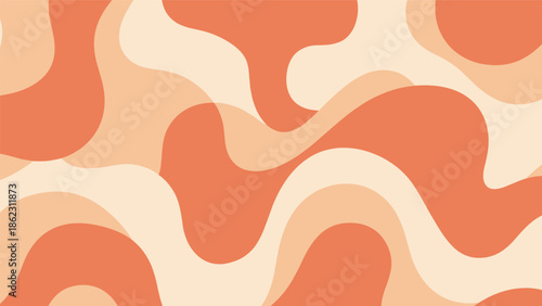Abstract organic pattern, flowing peach orange cream shapes, blue accent line, warm camouflage texture, nature-inspired art, flat vector illustration