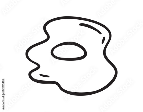 Single fried egg outline doodle hand drawn icon. Line art contour clipart symbol.
