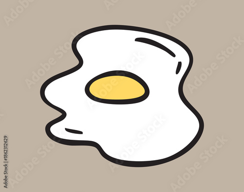 Single fried egg doodle hand drawn icon. Outline drawing omelet line clipart symbol.