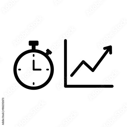 Stopwatch and upward trending graph icons symbolize time and growth.
