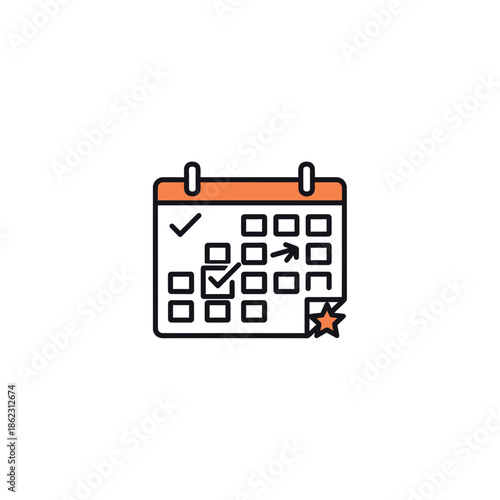 Calendar with checkmarks and an arrow indicating a plan.