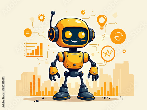 Vibrant Doodle of an Analytic Robot Monitoring Performance with Data Flow