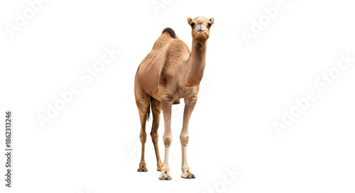 A camel standing alone on a transparent background