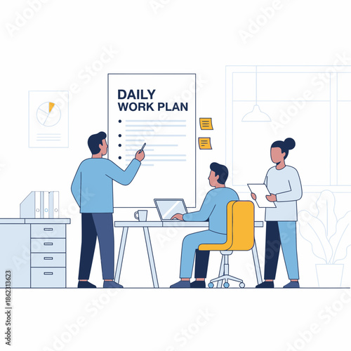 People planning work on a daily plan in an office.