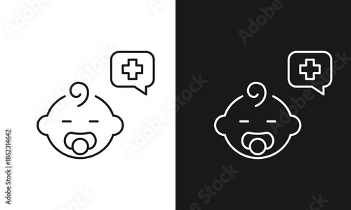 Infant Medical Care and Pediatric Health Awareness Icon, Minimalist Line Art Vector for Baby Checkups, Healthcare Consultation, Pharmacy Services, and Childhood Wellness Symbols