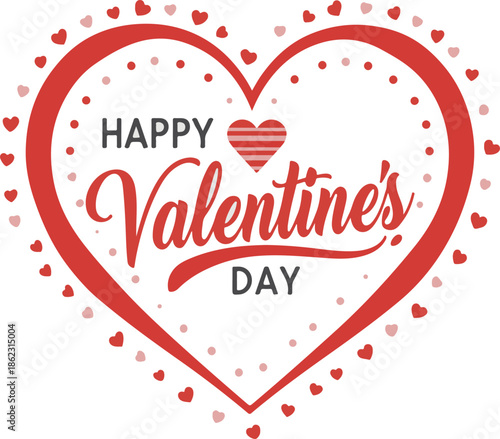 Large red heart with happy valentines day text and small hearts
