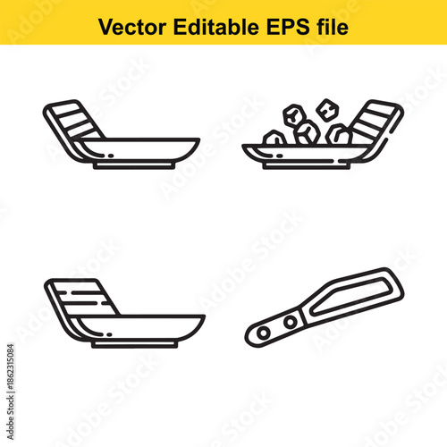  vector graphics of wheelbarrow and bowl icons in different states and angles for various uses