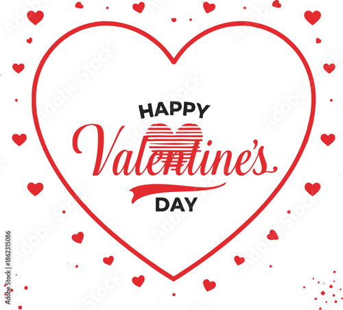 Wallpaper Mural Valentine's Day design featuring a large red heart with the words “Happy Valentine's Day” and small hearts on a white background
 Torontodigital.ca