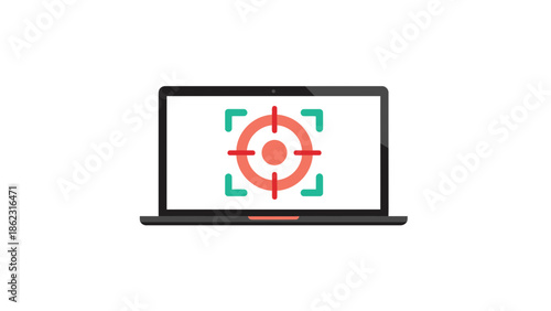 Laptop screen with a target icon on white background.