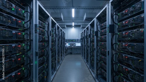 Interior of a hyperscale ai datacenter and cryptocurrency mining farm - enterprise networking and computing 