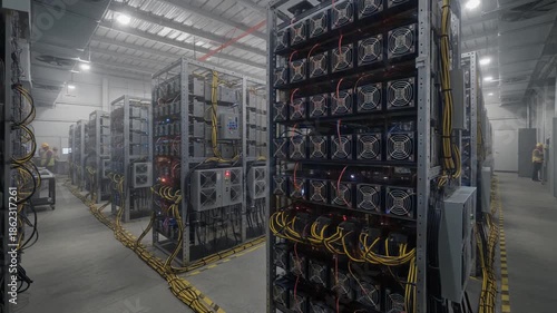 Interior of a hyperscale ai datacenter and cryptocurrency mining farm - enterprise networking and computing 